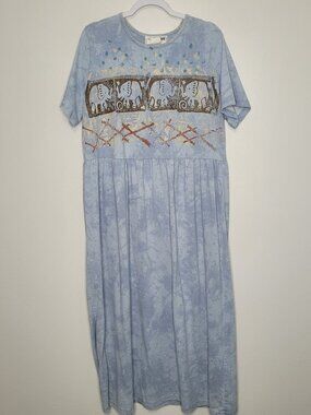 Studio G blue artsy elephant print maxi modest maxi long dress size 2x FLAW